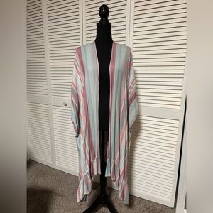 True Craft Blue Ruffle Prairie City Summer Kimono Striped | S/M